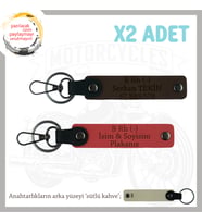 Motor Severlere Özel, İsim Plaka ve B Rh (-) Kan Grubu Yazılı x2 Anahtarlık, Nar Çiçeği-K Kahve-SK