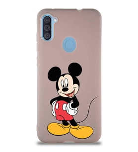 Samsung Galaxy M11 Soft Premier Kapak Mickey Mouse-E Tasarımlı Silikon Kılıf - Pudra (Şeffaf)