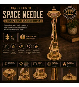 Space Needle Ahşap Maket Seti – DIY 3D Puzzle Seattle Kulesi Koleksiyoner Modeli 321 Parça