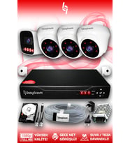 Bayicam 4 Kameralı Zebra 3 İç Kamera Set 100 GB 5 MP Full HD Gece Görüşlü Güvenlik Kamerası Sistemi