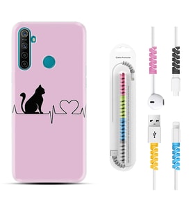 Realme 5i 5 Pro 6i 7 Pro 8 Kılıf Kablo Koruma Spiral Silikon Pink Cat Heart 1303