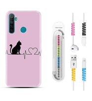 Realme 5i 5 Pro 6i 7 Pro 8 Kılıf Kablo Koruma Spiral Silikon Pink Cat Heart 1303