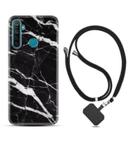 Realme 5i 5 Pro 6i 7 Pro 8 Kılıf Boyun Askılı Silikon Siyah Şerit Mermer 1318