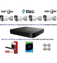 Ttec 2mp Dahili Sesli ve Gece Renkli 4 Kameralı 1tb Disk Tak Çalıştır Hazır Ip Kamera Seti (Beyaz)