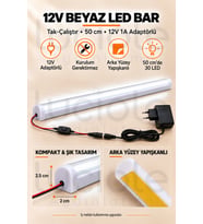 Luciole 50 CM ColorBar Beyaz LED Bar 12V 12W Adaptörlü Anahtarlı Yapışkanlı Tezgah Altı Dolap İçi Aydınlatma