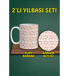 Yılbaşı Temalı Kupa ve Bardak Altlığı Seti