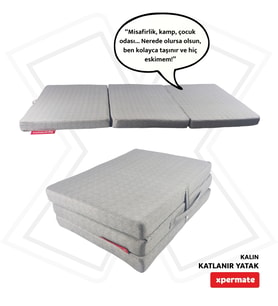 Xpermate Katlanır Yatak Yer Yatağı Çantalı Katlanır Sünger Yatak Misafir Yatağı (Düz Gri)