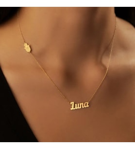 Kişiye Özel Yan Hamsa Model İsim Kolye 925K Gümüş (Gold)