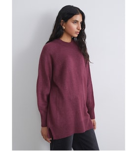 LCW Modest Bordo Bisiklet Yaka Oversize Kadın Triko Tunik