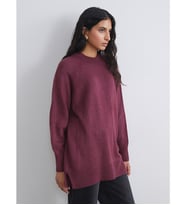 LCW Modest Bordo Bisiklet Yaka Oversize Kadın Triko Tunik