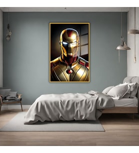 Metal Çerçeveli Temperli Cam Tablo Film Karakteri Iron Man (Gold)
