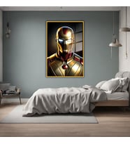 Metal Çerçeveli Temperli Cam Tablo Film Karakteri Iron Man (Gold)