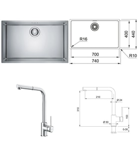 FRANKE Maris MRX 110-70 İnox Eviye + batarya kampanyası (Gri)