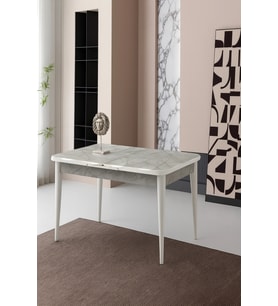 Ortadan Açılır Büyüyen Yemek Masası Mermer Desenli 70x120cm SADECE MASA FİYATIDIR (Beyaz-Mermer)