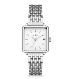 Newera Watch Metal Kordon Takvimli Kare Kadın Kol Saati NWW00003 (Gümüş)
