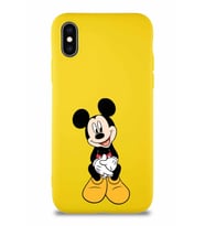 Apple iPhone X Soft Premier Kapak Mickey Mouse-A Tasarımlı Silikon Kılıf - Sarı (Şeffaf)