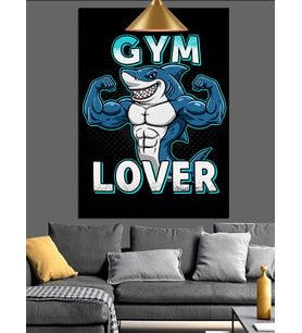 Gym Fitness Temalı Kaslı Köpekbalığı Dekoratif Kanvas - Mdf Ahşap Tablo