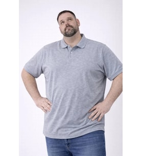 Erkek Pike Kumaş Düğmeli Yaka Battal Büyük Beden Günlük Kısa Kol Tişört T-shirt - Gri