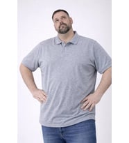 Erkek Pike Kumaş Düğmeli Yaka Battal Büyük Beden Günlük Kısa Kol Tişört T-shirt - Gri