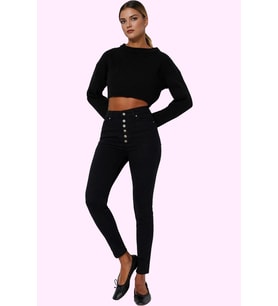 Kadın Skinny Jean Yüksek Bel Dar Paça Solmayan Günlük Kombinler Yaz Aylarının Vazgeçilmezi (Siyah)