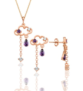 Gümüş rose ametis ve zirkon taşlı bulut kolye ve küpe ikili set SGTL12354ROSE
