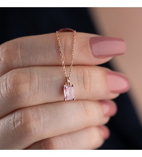 Vaoov 925 Ayar Gümüş Pembe Baget Kolye (Rose)