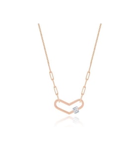 Diamond Line-Gülaylar Pembe Altın 14 Ayar Kalp Kolye