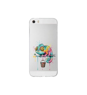 iPhone 5S ile Uyumlu Splash Bukalemun Tasarımlı Şeffaf Silikon Kılıf