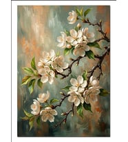 Beyaz Çiçek Dalı Pastel Tablo Dekoratif Kanvas - Mdf Ahşap Tablo