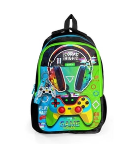 CORAL HIGH 23667 KIDS SİYAH YEŞİL KULAKLIK GAME DESENLİ ÜÇ BÖLMELİ OKUL SIRT ÇANTASI