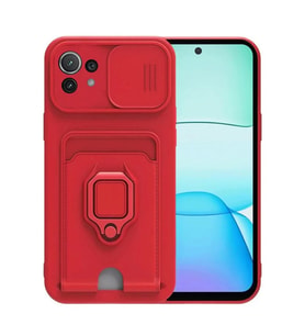 Newface Xiaomi Mİ 11 Lite Kılıf Zuma Kartvizitli Yüzüklü Silikon - Kırmızı