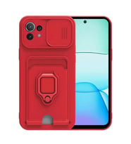 Newface Xiaomi Mİ 11 Lite Kılıf Zuma Kartvizitli Yüzüklü Silikon - Kırmızı
