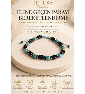 Sertifikalı Eline Geçen Parayı Bereketlendirme Malını Koruma Bolluk Bilekliği Firuze Obsidyen Doğal