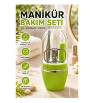 Yeşil Taşınabilir Manikür Bakım Seti – Şeffaf Kapaklı Kompakt Kutu