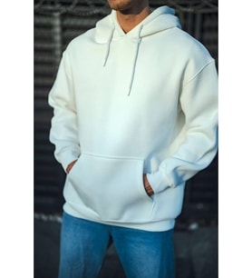 Üç İplik Penye Kapşonlu Basic SweatShirt - Beyaz