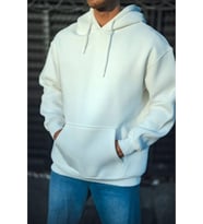 Üç İplik Penye Kapşonlu Basic SweatShirt - Beyaz