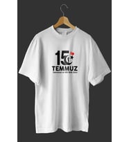 15 Temmuz Demokrasi ve Milli Birlik Günü Baskılı Oversize Bisiklet Yaka T-shirt - Beyaz