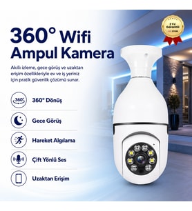 Akıllı Kablosuz IP Kamera Wifi 360 Derece Hareketli Gece Görüş Ses Kayıtllı Ampul Kamera Güvenlik Kamerası