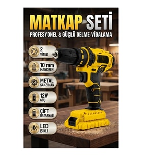 12V Akülü Darbeli Matkap Vidalama Seti – 24 Parça, Çift 1500mAh Batarya, LED ve 2 Vites