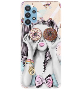 Kılıfland Samsung Galaxy A72 Kılıf Desenli Silikon Resimli Kapak Donut Girl Kılıf 1408