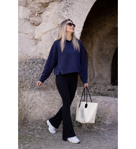 Lacivert Çıtçıt Kapüşonlu Sweatshirt