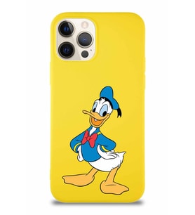 Apple iPhone 12 Pro Soft Premier Kapak Donald Duck-C Tasarımlı Silikon Kılıf - Sarı (Şeffaf)