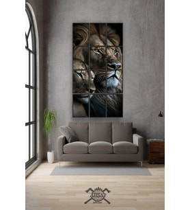 12 parça Çift Aslan Çerçeve Görünümlü Mdf tablo Duvar Süsü Hediyelik Eşya (45cm x 85cm)