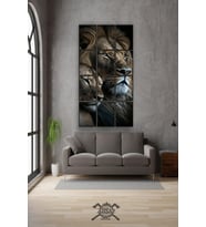 12 parça Çift Aslan Çerçeve Görünümlü Mdf tablo Duvar Süsü Hediyelik Eşya (45cm x 85cm)