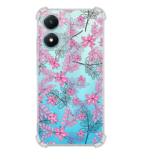PrintiFy Vivo Y02S Uyumlu Köşe Korumalı Floral Pembe Tasarımlı Şeffaf Silikon Kılıf