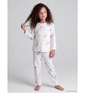 LCW Kids Ekru Bisiklet Yaka Kız Çocuk Pijama Takım