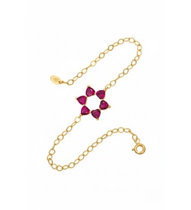 Aşkın Fısıltısı Mekik Zincirli Kalp Bileklik Ruby Taşlı 925 Ayar Gümüş (Gold)