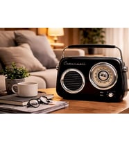 Retro Bluetooth Hoparlör Nostaljik Radyo Tasarımlı Taşınabilir USB FM Destekli Vintage Speaker (Ekru-Siyah)