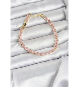 Pembe Kare Zirkon Taşlı Gold Renk Pirinç Su Yolu Kadın Bileklik - TJ-BB8324