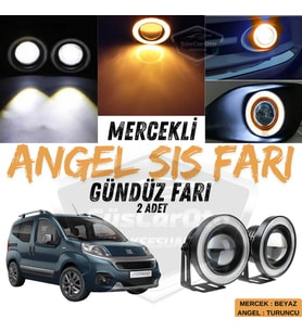 Fiat Fiorino 2008-2023 Uyumlu Mercekli Angel Sis Farı Metal 76 mm Turuncu Halkalı Gündüz Farı